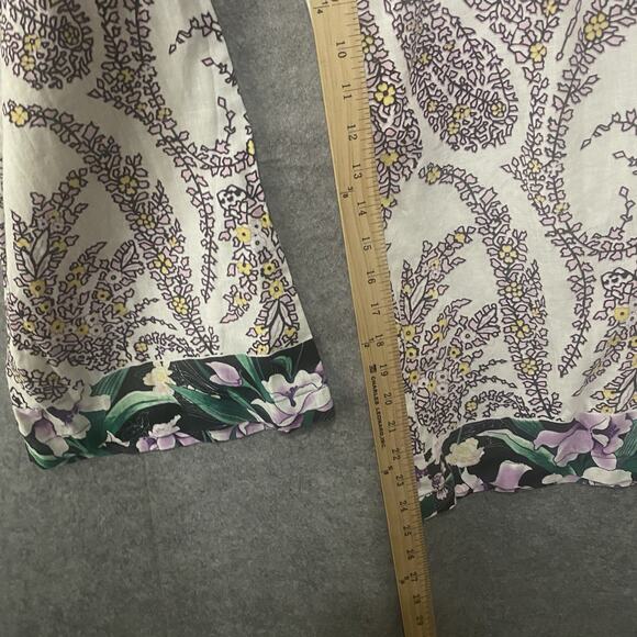 Tahari‎ Linen Wide Leg Crop Pants Womens Sz M White Pink Paisley Floral - Picture 6 of 8